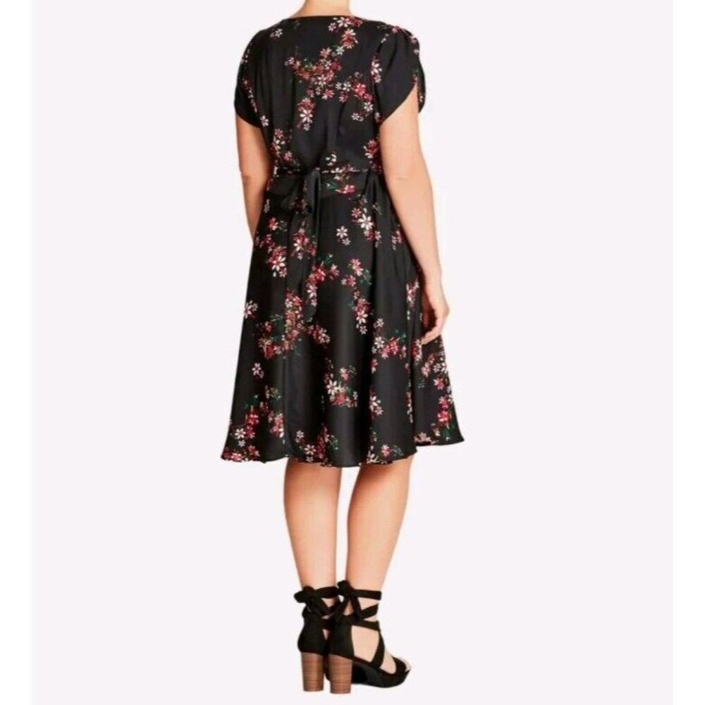 CITY CHIC Dress Size 18 Black Floral Sundress Knee Length Boho Summer Wedding C6 - Picture 2 of 16